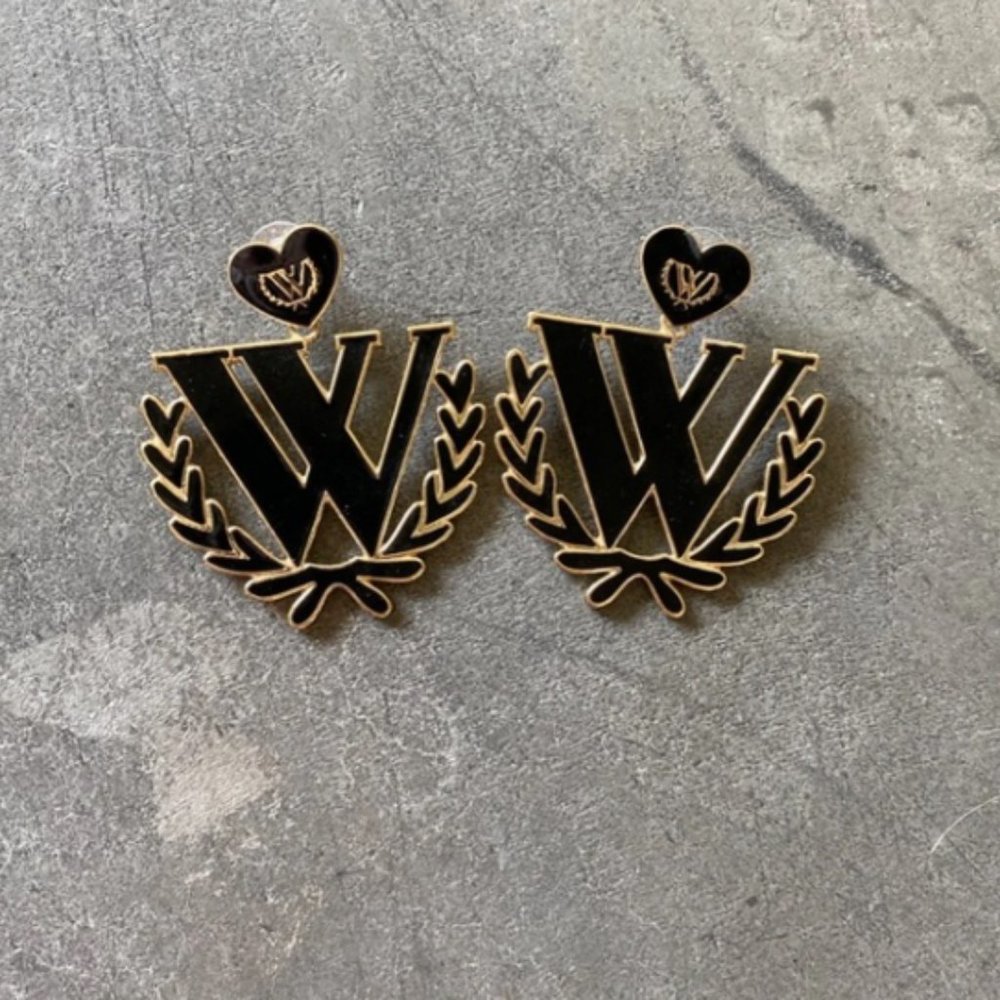 Wildfox Couture Black "W" Wreath Logo Earrings